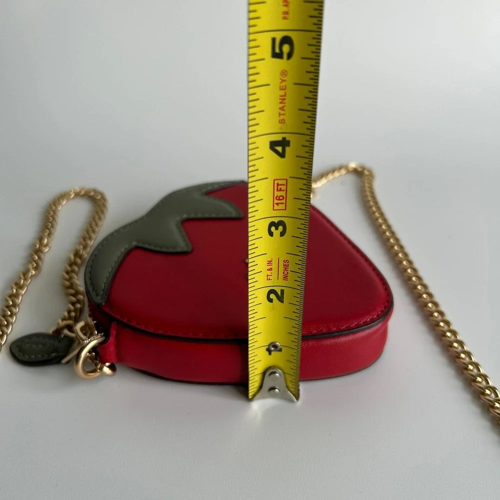 Coach Strawberry Red Leather Crossbody Bag Gold Chain CH524 Excellent